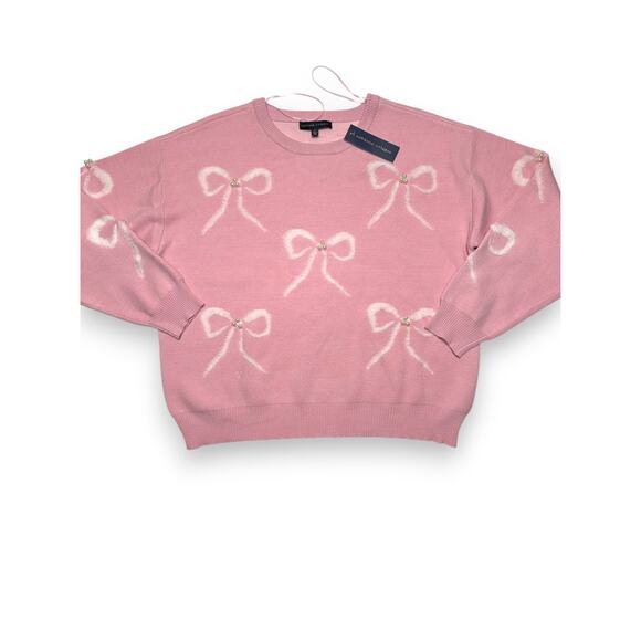 NWT Adrienne Vittadini Pink Sweater W/ Elegant Bow Accents Size Large - Picture 4 of 8